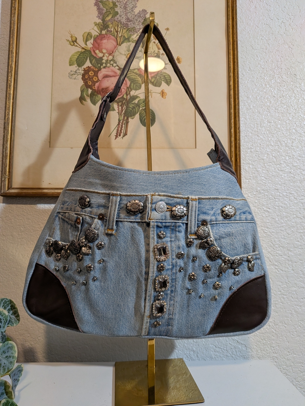 Vintage Y2K Levi's Denim Embellished Shoulder Bag  Light Blue